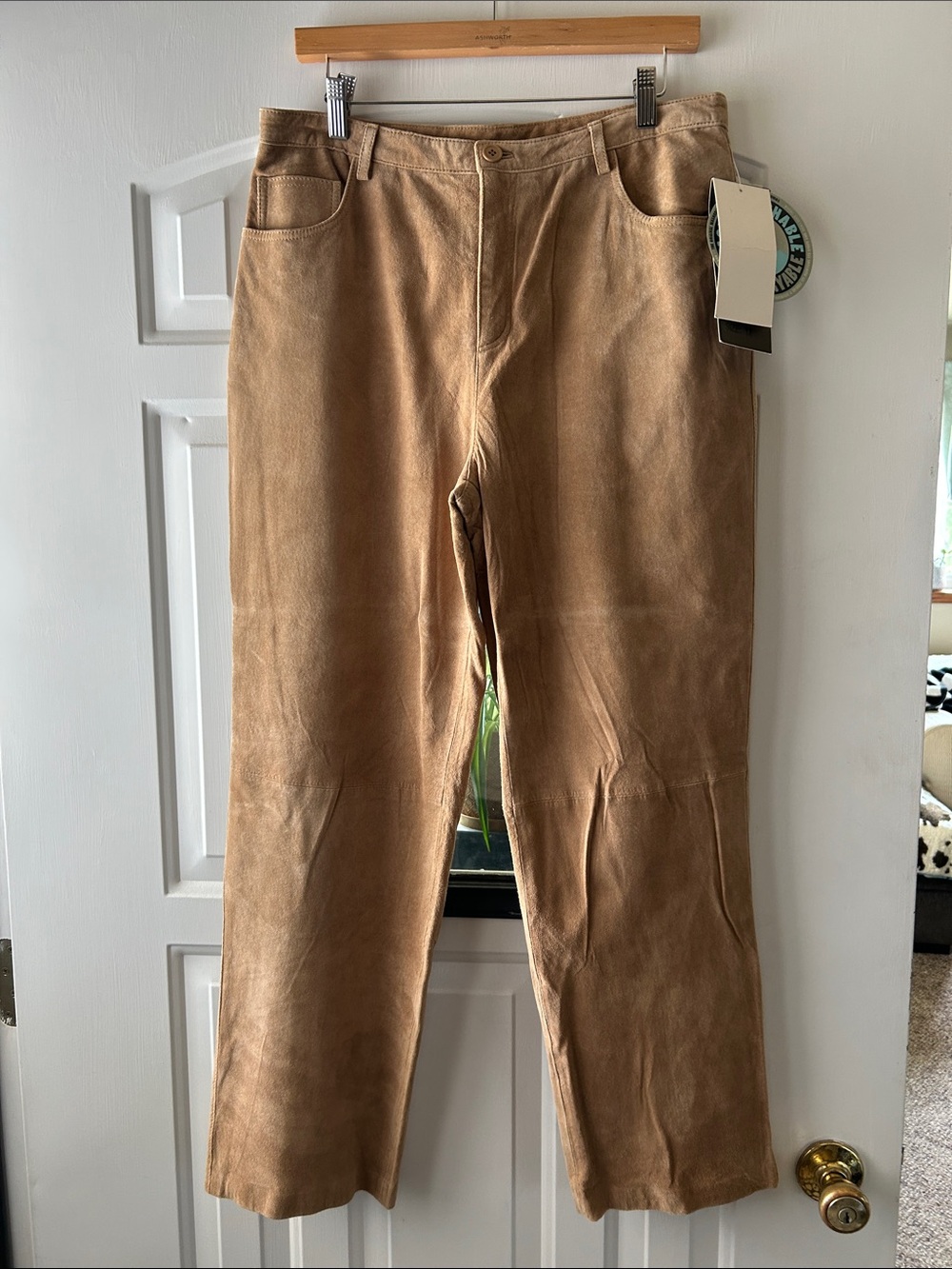 Brandon Thomas Cognac Suede Straight Leg Pants 14P